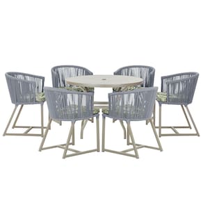 Mesa com 6 Cadeiras de Jantar Roma 120cm e Noronha em Alumínio