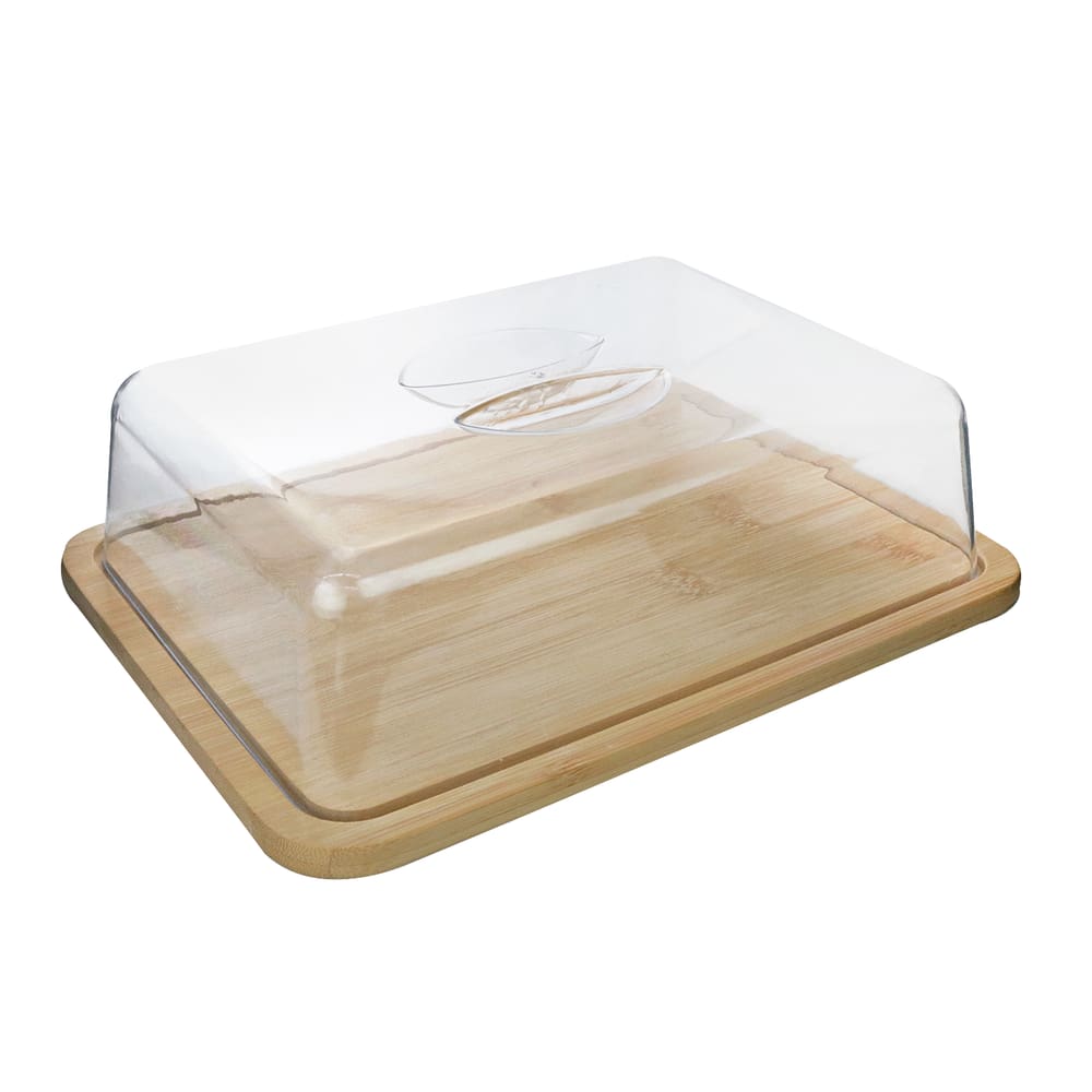 Porta Frios De Bambu Com Tampa De Plástico 26X19,5Cm