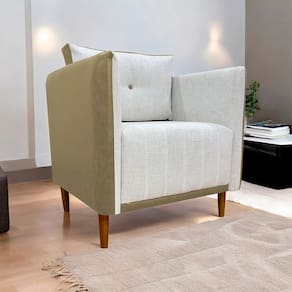 Poltrona Decorativa Luxo Para Sala Escritório Recepção Aviv Corino e Linho Premium