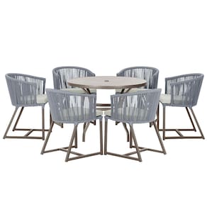 Mesa com 6 Cadeiras de Jantar Roma 120cm e Noronha em Alumínio