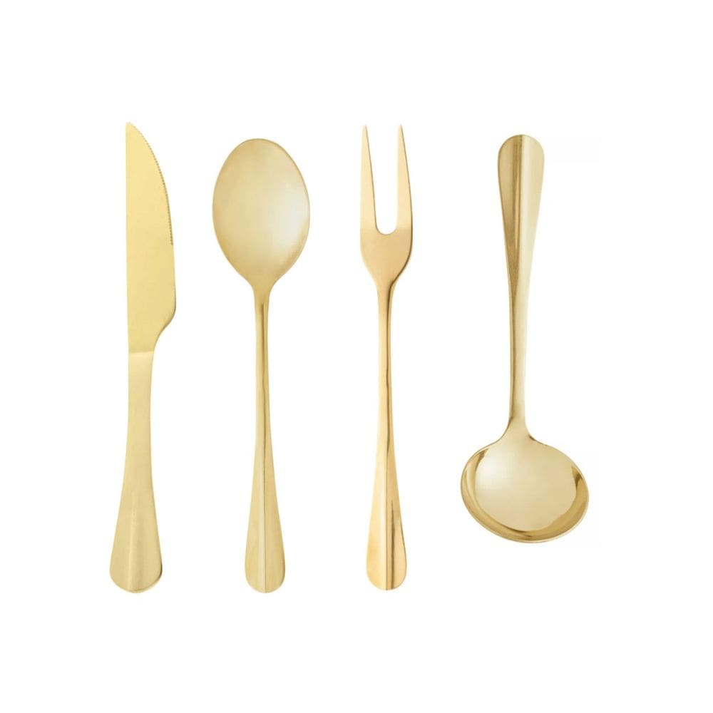 Colher Garfo Concha Faca Utensilios Cozinha Dourado Aço Inox