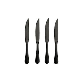 Faca de Mesa Serrilhada Inox Preto Churrasco Onix 4un