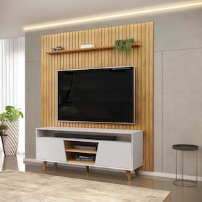 Painel Trento 223x240cm com Bancada Lana para TV até 65 Polegadas Bali Cedro DJ Móveis