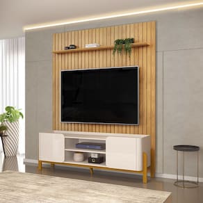 Painel Trento 183x240cm com Bancada Cher para TV até 65 Polegadas Off White Cedro DJ Móveis