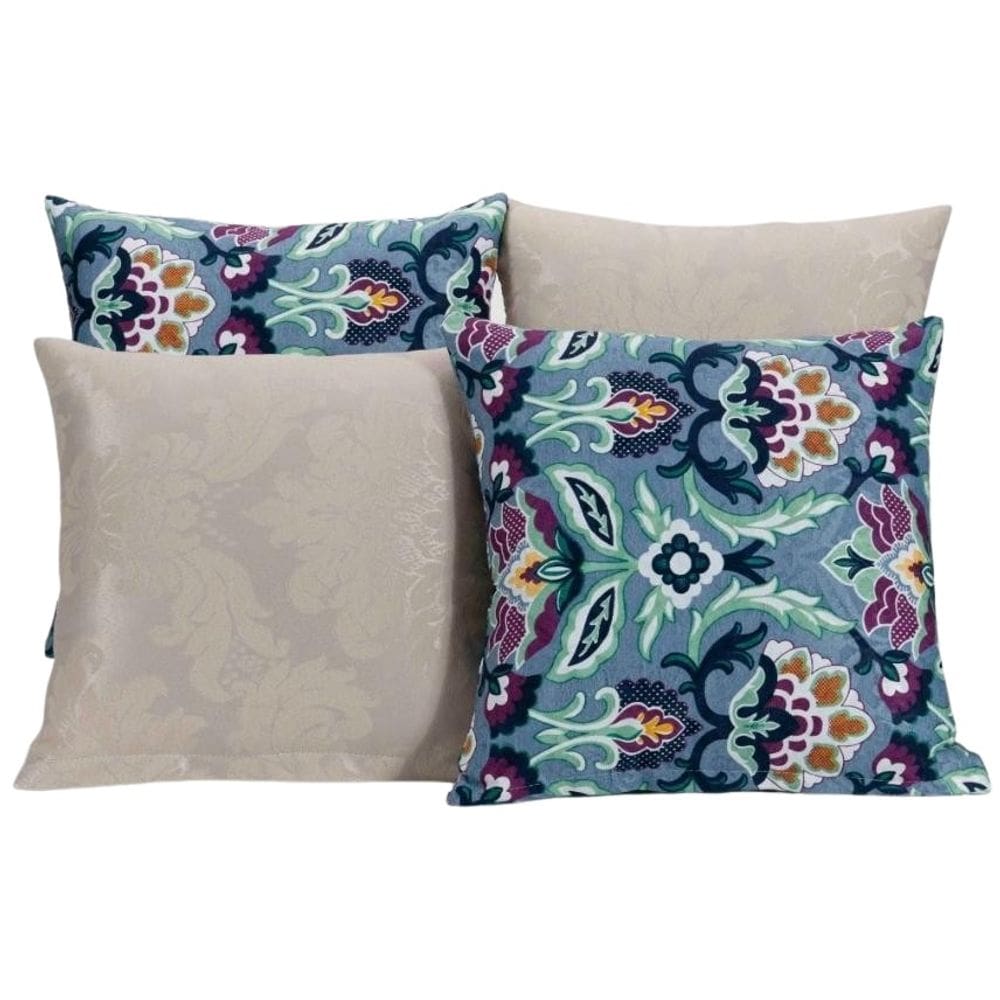 Kit 4 Capas De Almofada Para Sofá Estampa Palha Com Azul