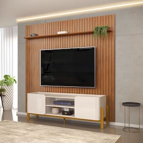 Painel Trento 250x240cm com Bancada Cher para TV até 65 Polegadas Off White Freijó DJ Móveis