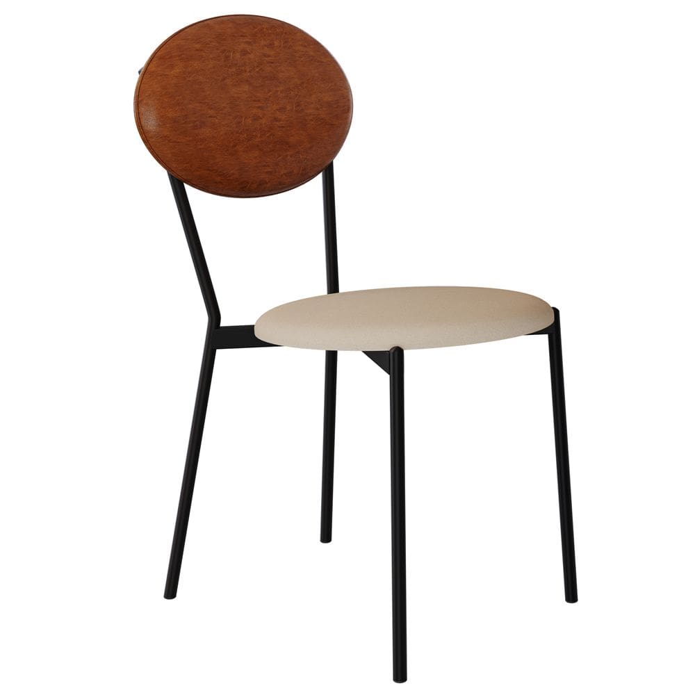 Cadeira Estofada Para Sala de Jantar Azuri Preto C01 Linho Areia Courino Caramelo - Lyam Decor