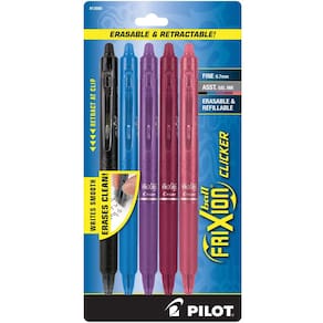 Caneta PILOT Frixion Clicker apagável, fina, de 0,7 mm, pacote com 5