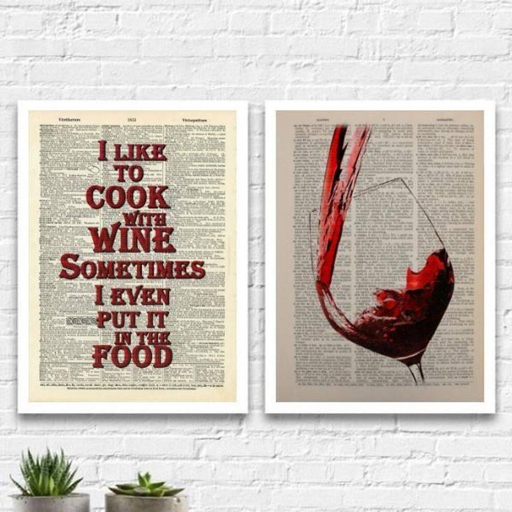 Kit 2 Quadros Cooking With Wine 24X18Cm - Com Vidro