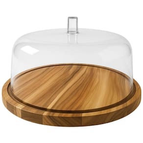 Boleira Madeira Teca com Cúpula de Acrílico 32cm Prato para