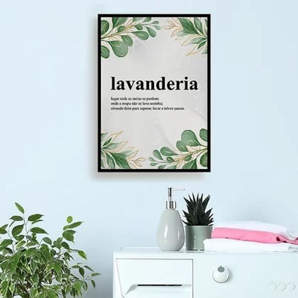 Quadro Decorativo Lavanderia Significado 33X24Cm Vidro Preta