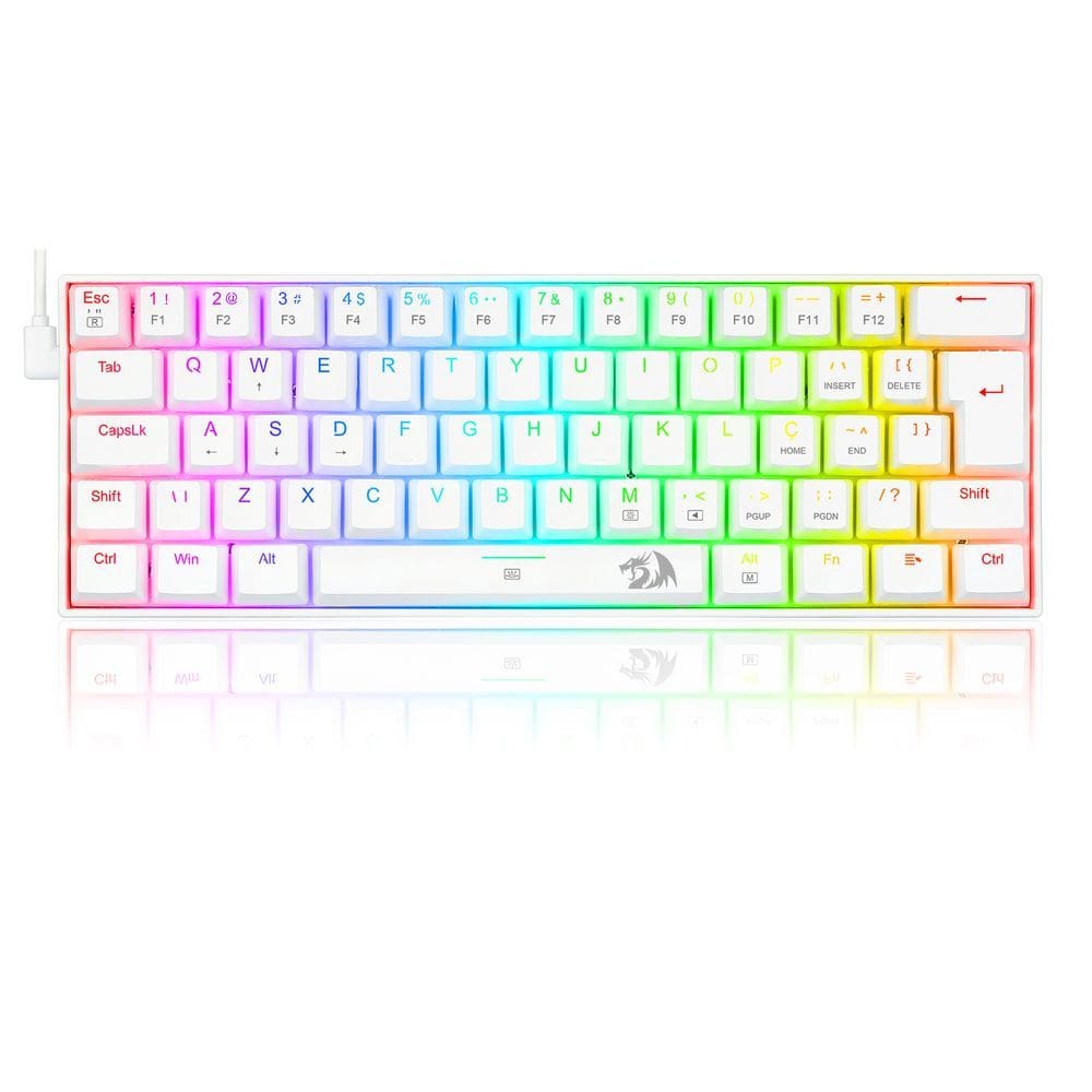 Teclado Mecânico Gamer Redragon Dragonborn, RGB, 60%, Switch Marrom, Branco, ABNT2