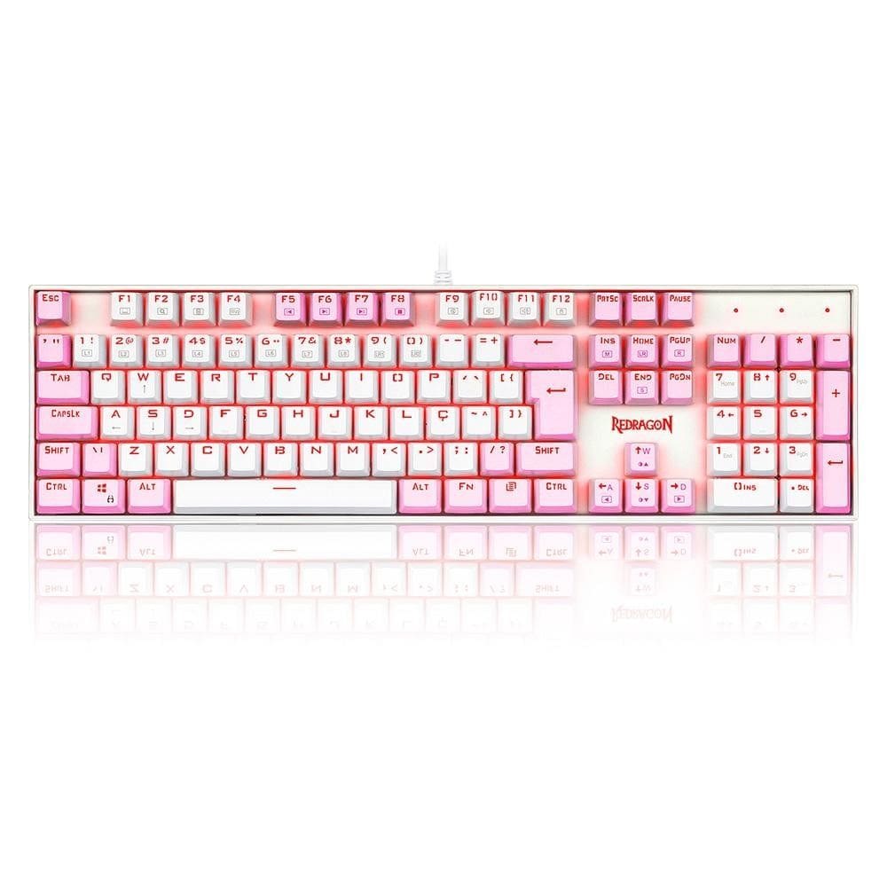 Teclado Mecânico Gamer Redragon Single Color Mitra, Switch Blue, ABNT2, Branco e Rosa