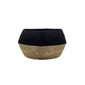 Cesto Organizador Cesta Junco Palha Algodao Preto Bege 38cm
