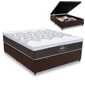 Cama Casal Baú Colchão Molas Ensacadas com Euro IN New York Marrom / Branco 138x188x67cm Marrom / Branco