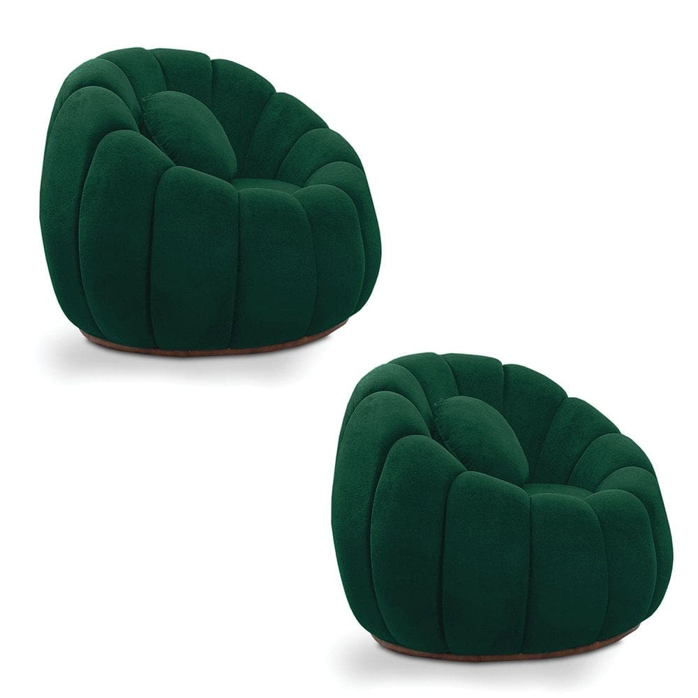 Kit 02 Poltronas Decorativa Orgânica para Sala Cloud Bouclê Verde E03 - D`Rossi