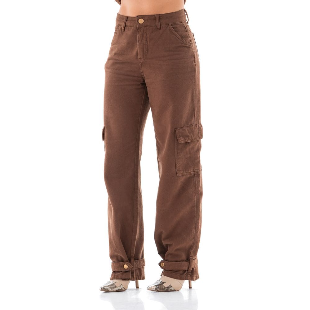 Calça Sarja Feminina Arauto Wide Cargo Collor