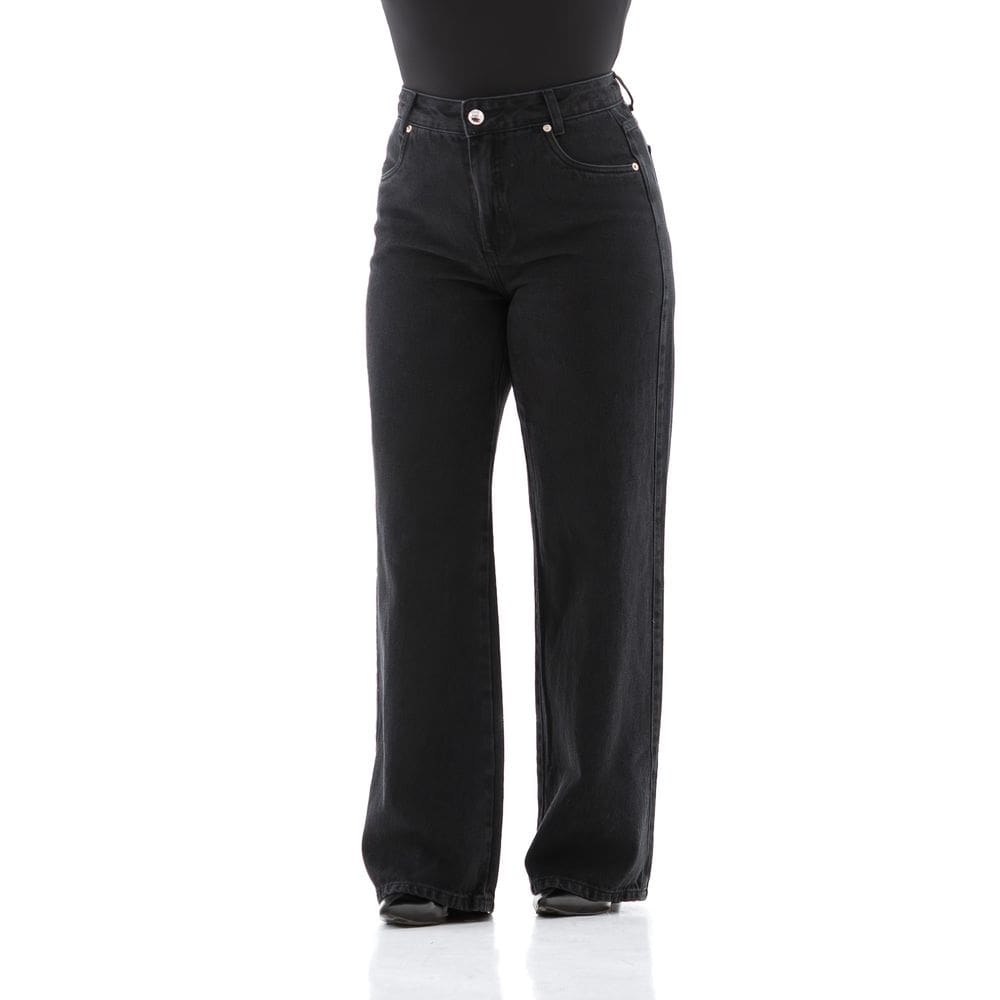 Calça Jeans Feminina Arauto Wide Leg Black