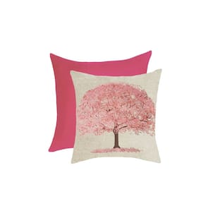 Capa Almofada para Sofa Arvore Rosa Bege 45cm Kit 2un