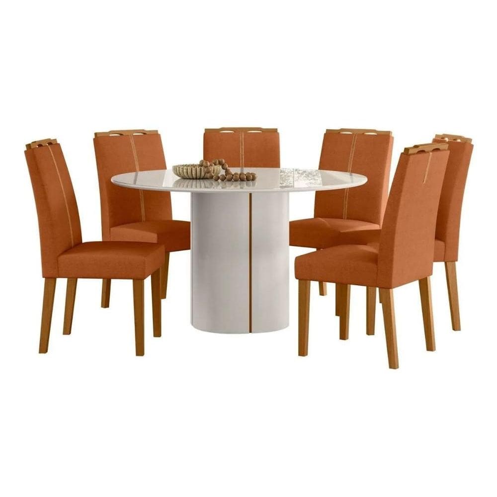 Conjunto Mesa Serena 1,35m com 6 Cadeiras Ypê/Off New Ceval