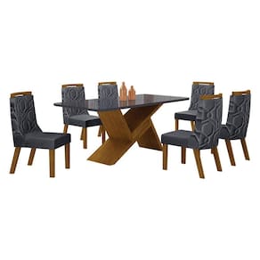 Mesa de Jantar Ágata 180x90 Freijó Chumbo com 6 Cadeiras MDF Freijó Joli Chumbo - Leifer Móveis