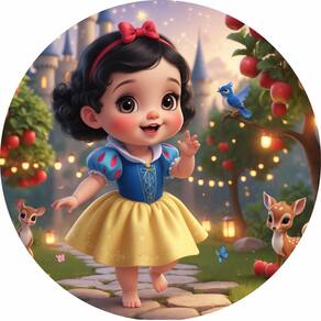 Painel Redondo Sublimado Branca De Neve Baby Jardim