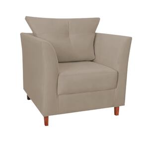Poltrona Isis Pés de Madeira Suede Bege - Vallisa Decor
