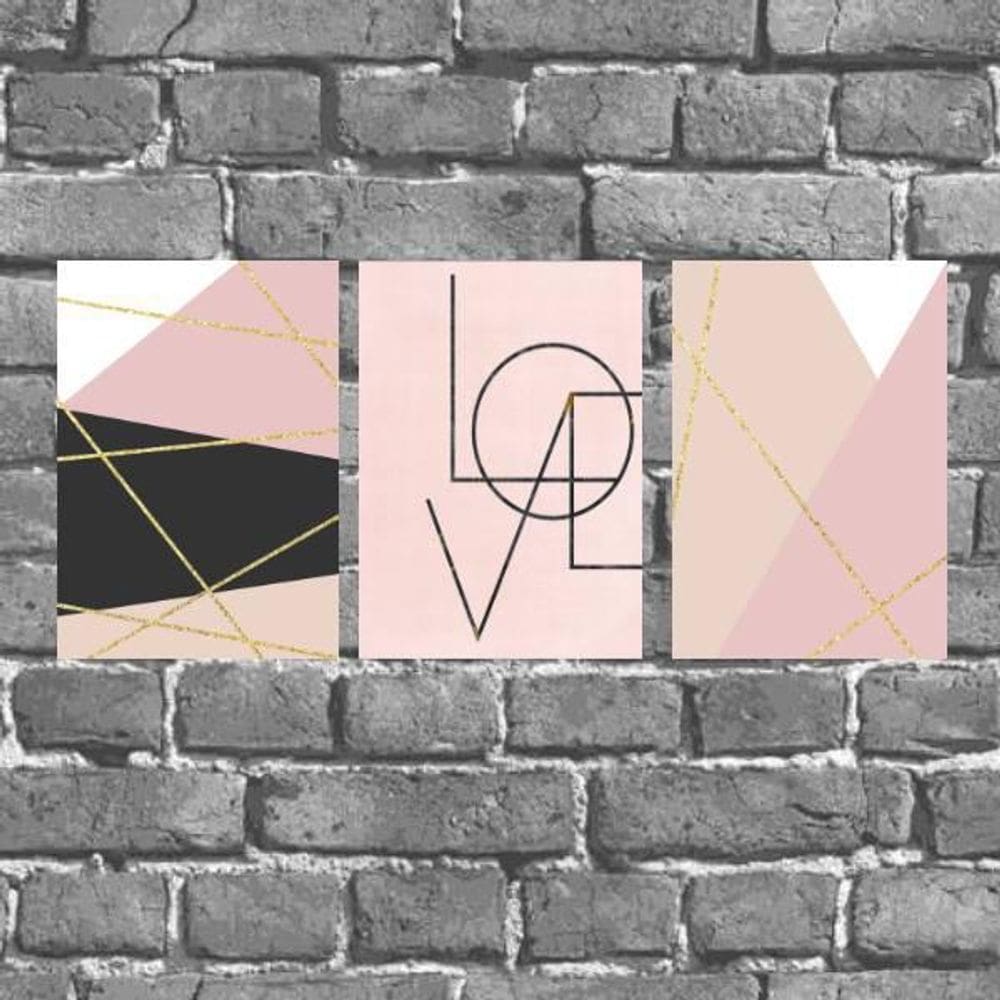 Kit 3 Placas Decorativas Love Geométrico 18X27Cm