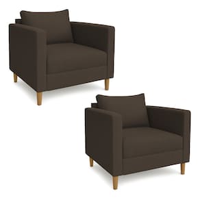 Kit 02 Poltronas Decorativa Milena Linho Marrom Pés de Madeira - Pallazio