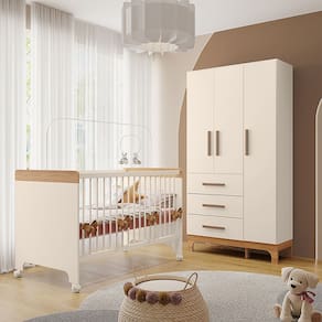 Kit Quarto Infantil Guarda-roupas e Berço Doçura Off-white/savana