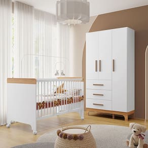 Kit Quarto Infantil Guarda-roupas e Berço Doçura Branco/savana