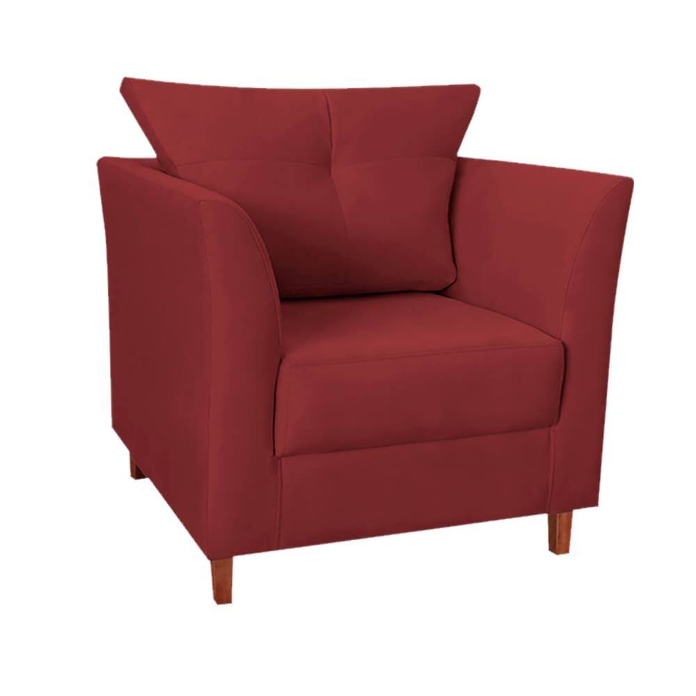 Poltrona Isis Pés de Madeira Suede Bordô - Vallisa Decor