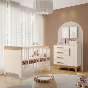 Kit Quarto Infantil Cômoda e Berço Doçura Off-white/savana