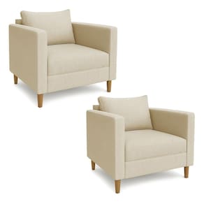 Kit 02 Poltronas Decorativa Milena Linho Dourado Pés de Madeira - Pallazio