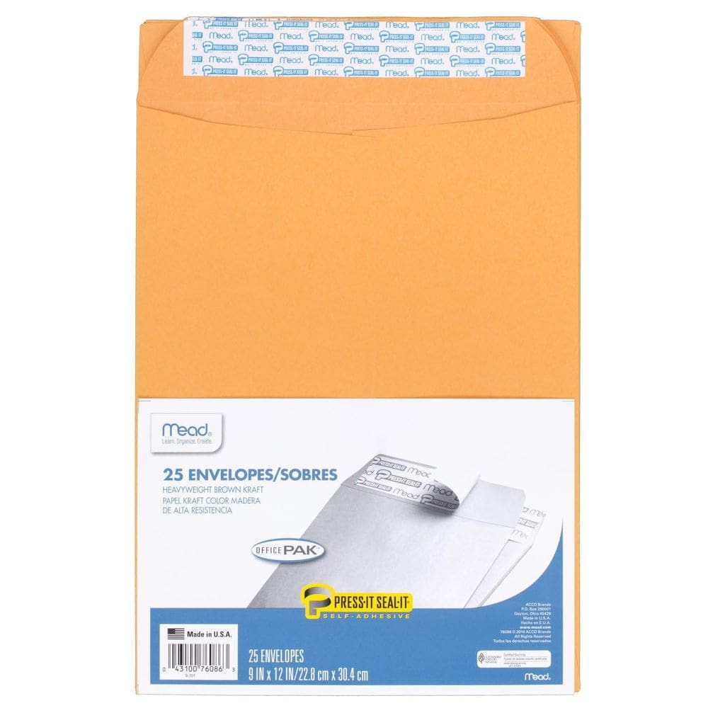 Envelopes para correspondência Mead Press-It Seal-It Self-Adhesive 9x12