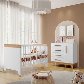 Kit Quarto Infantil Cômoda e Berço Doçura Branco/savana