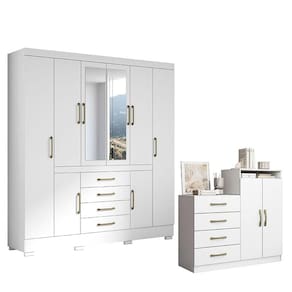 Cômoda Londres e Guarda Roupa Casal Nápole 2045149 Branco Brilho - Aramóveis