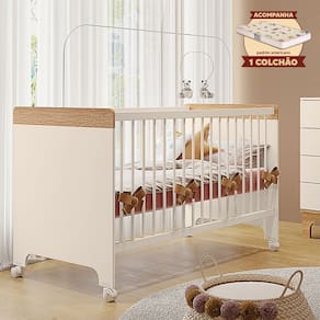 Berço Cama Infantil Doçura com Colchão Off-white/savana
