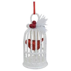 Enfeite De Natal Gaiola Com Passaro Vermelho Arvore 12Cm