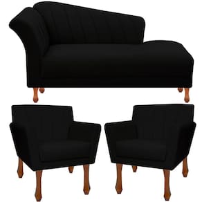 Kit Recamier Sofá Divã Clinica 160 + 2 Poltrona Iza Retro sintetico Preto