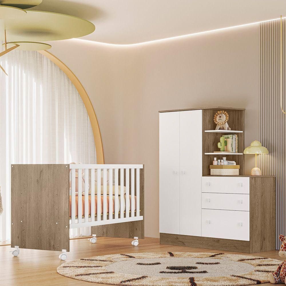 Jogo De Quarto Infantil Gr E Cômoda E Berço 3540 Doce Sonho carv Toq Rustico-branco