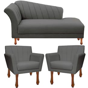 Kit Recamier Sofá Divã Clinica 140 + 2 Poltrona Iza Retro sintetico Cinza