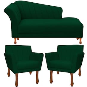 Kit Recamier Sofá Divã Clinica 180 + 2 Poltrona Iza Retro suede Verde