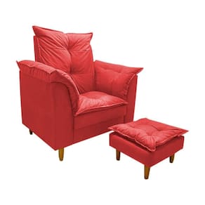 Poltrona De Amamentação + Puff Maite Pés De Madeira Dritex suede Vermelho