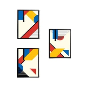 Quadro Decorativo Abstratos Mondrian Vidro 24X18Cm 3 Peças