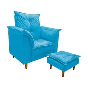 Poltrona De Amamentação + Puff Maite Pés De Madeira Dritex suede Azul Tiffany