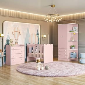Jogo De Quarto Infantil Gr E Cômoda 2523 E Berço Doce Sonho rosa