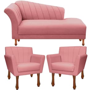 Kit Recamier Sofá Divã Clinica 140 + 2 Poltrona Iza Retro suede Rose