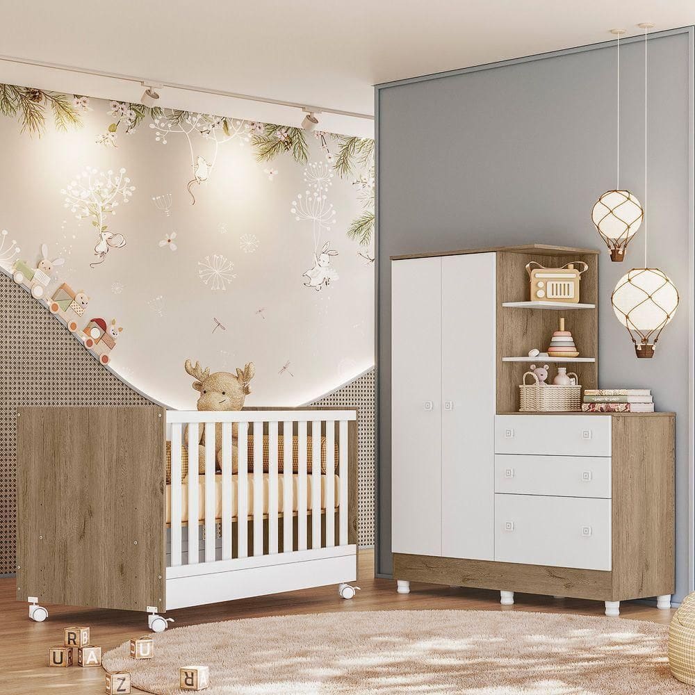 Jogo De Quarto Infantil Gr E Cômoda E Berço 1340 Doce Sonho carvalho-branco