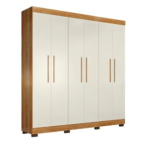 Guarda Roupa Casal 100% MDF Flórida 6 Portas 4 Gavetas Amadeirado/Off White Tigus Baby